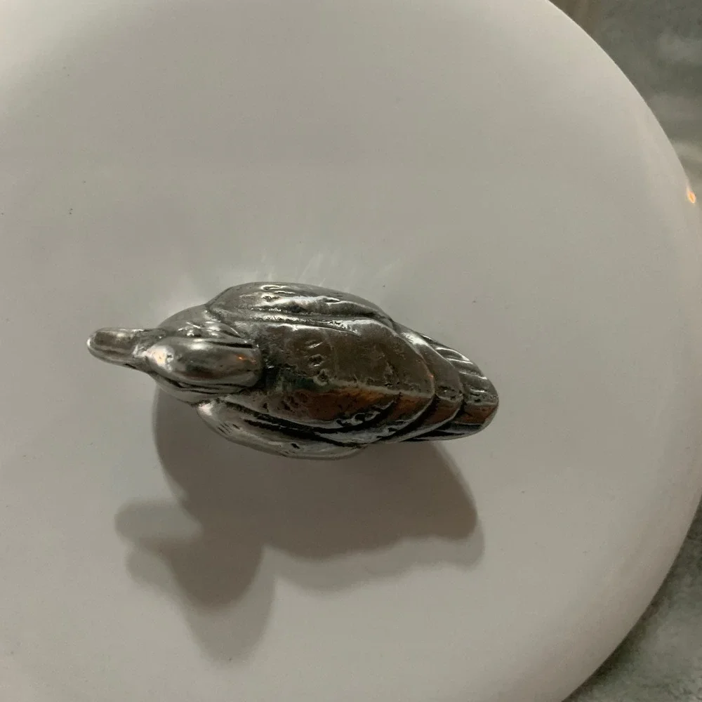 Georges Briard Vintage Mallard Duck Ice Bucket White Silver Finial Barware MCM